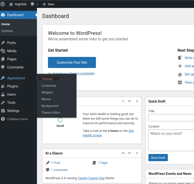 Navigate to "Themes" under "Appearance" in your WordPress Dashboard.