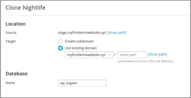 Cloning WordPress website on a staging subdomain to production domain.