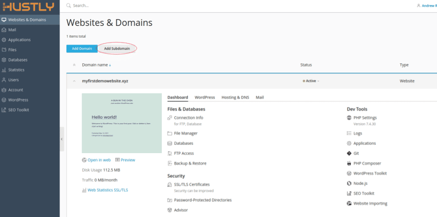 Setting up a subdomain for WordPress staging setup.