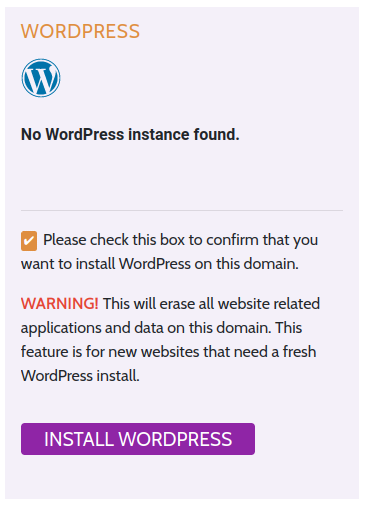 Confirm the checkbox and start your WordPress Installation