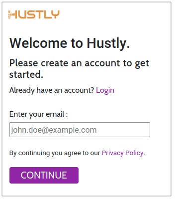 Enter Email - Hustly Sign Up