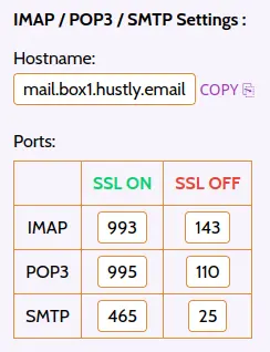 Hustly Mail IMAP POP3 SMTP Settings